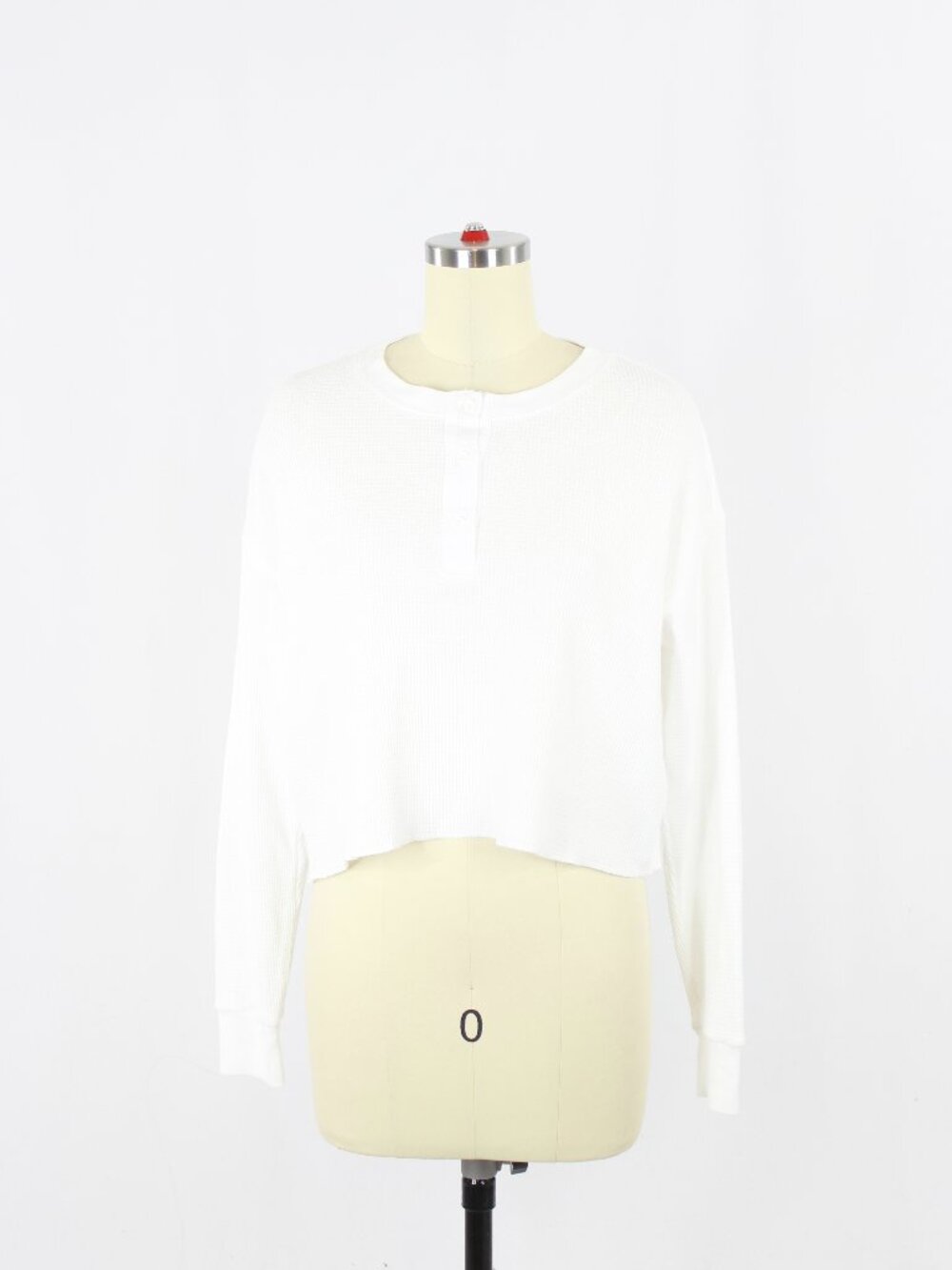 Aritzia TNA White Cotton Waffle Thermal Long Sleeve Henley T-Shirt, Size XS